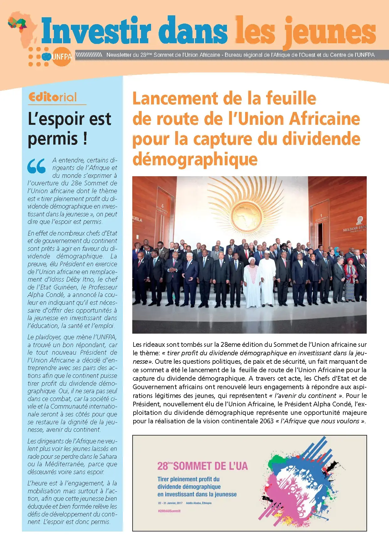 Investir dans les jeunes : Newsletter N°2 du 28e Sommet de l'Union Africaine Bureau régional de l'Afrique de l'Ouest et du Centre de l'UNFPA