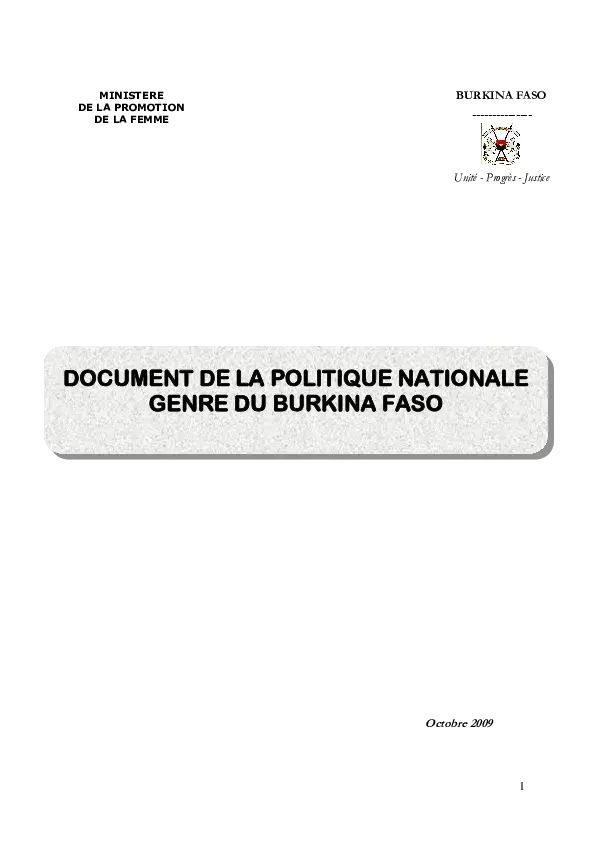 Document de la politique nationale genre du Burkina Faso