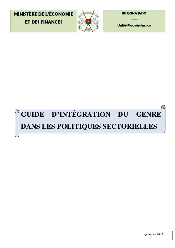 Guide d'intégration du genre dans les politiques sectorielles