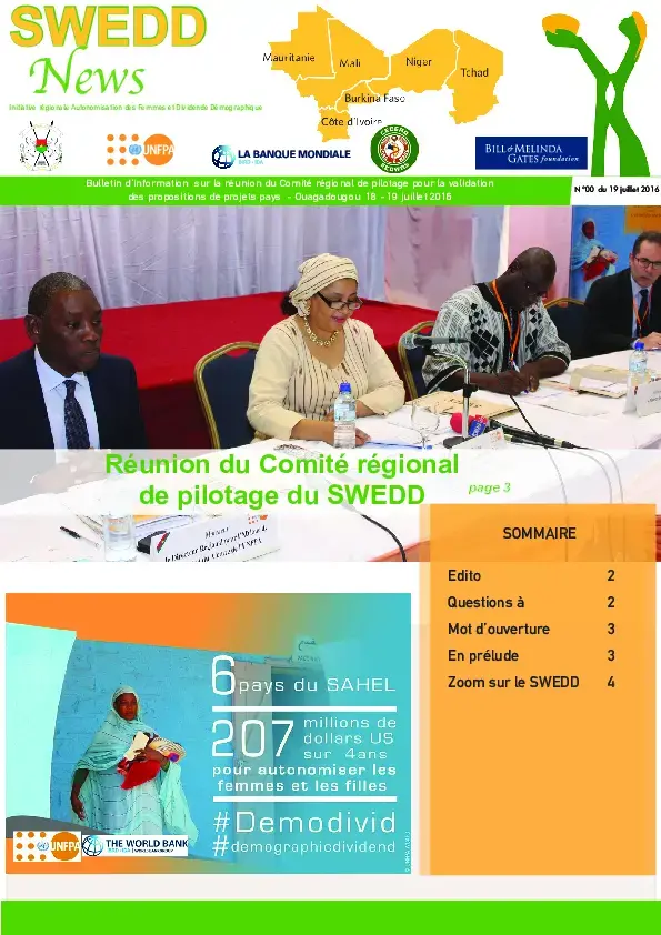 Bulletin N°1 de la réunion du Comité régional de pilotage pour la validation de projets pays,de l’initiative régionale Autonomisation des Femmes et dividende démographique (SWEDD)